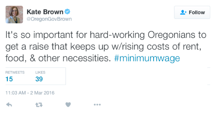オレゴン州のケート・ブラウン知事ツイート