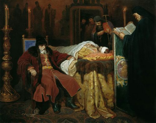自ら殺した息子の遺骸の傍に座るイヴァン4世