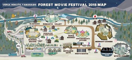 過去開催時の会場マップ。様々なステージやブースが企画されている。 ©夜空と交差する森の映画祭実行委員会
