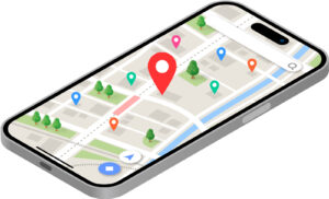 斜め上から見たスマホの地図アプリとピン